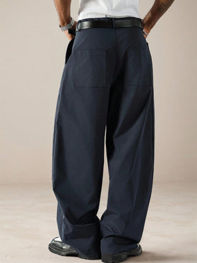 Manfinity Hypemode Calça de Terno Masculina de Cor Sólida com Bolso Embutido, Pregas Dobradas e Caimento Folgado, Outono