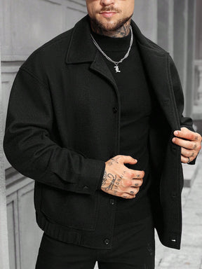 Manfinity Homme Jaqueta Casual Masculina de Manga Longa com Botões, Mistura de Lã, Outono/Inverno