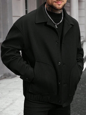 Manfinity Homme Jaqueta Casual Masculina de Manga Longa com Botões, Mistura de Lã, Outono/Inverno