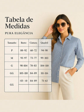 Camisa Manga Longa Feminina Listrada com Botões Solta em Tecido Crepe Premium sem Bolso Tendencia Casual Elegânte