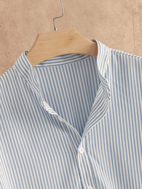 HIMLAND Conjunto de Camisa Listrada Casual e Calça de Cor Sólida em Flanela de Linho Estilo Japonês, Roupas Confortáveis