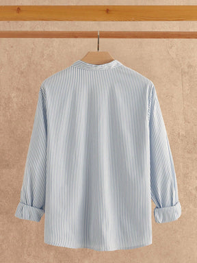 HIMLAND Conjunto de Camisa Listrada Casual e Calça de Cor Sólida em Flanela de Linho Estilo Japonês, Roupas Confortáveis