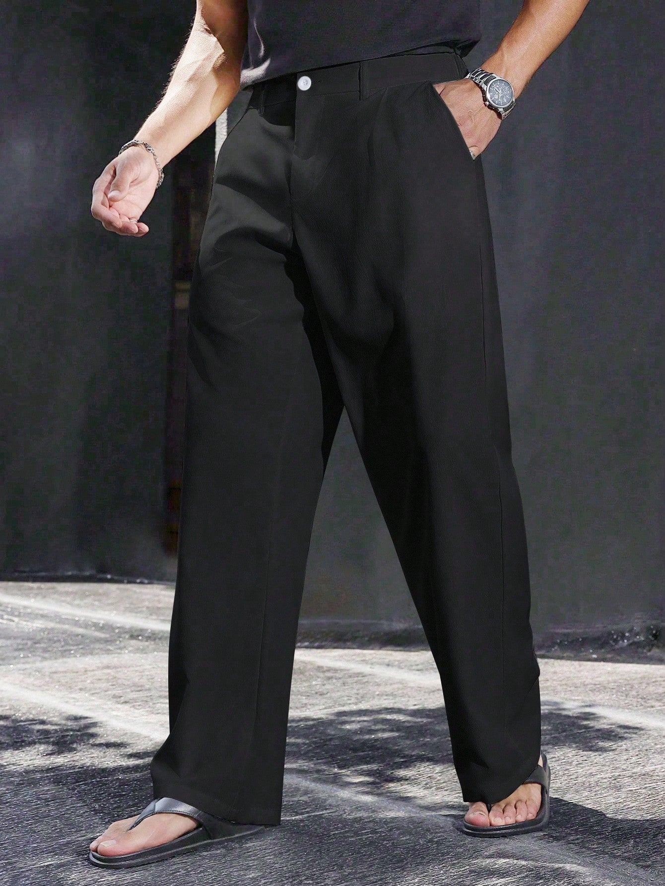 Manfinity Homme Calças Casuais Soltas de Perna Reta Leves e Macias para Verão e Outono