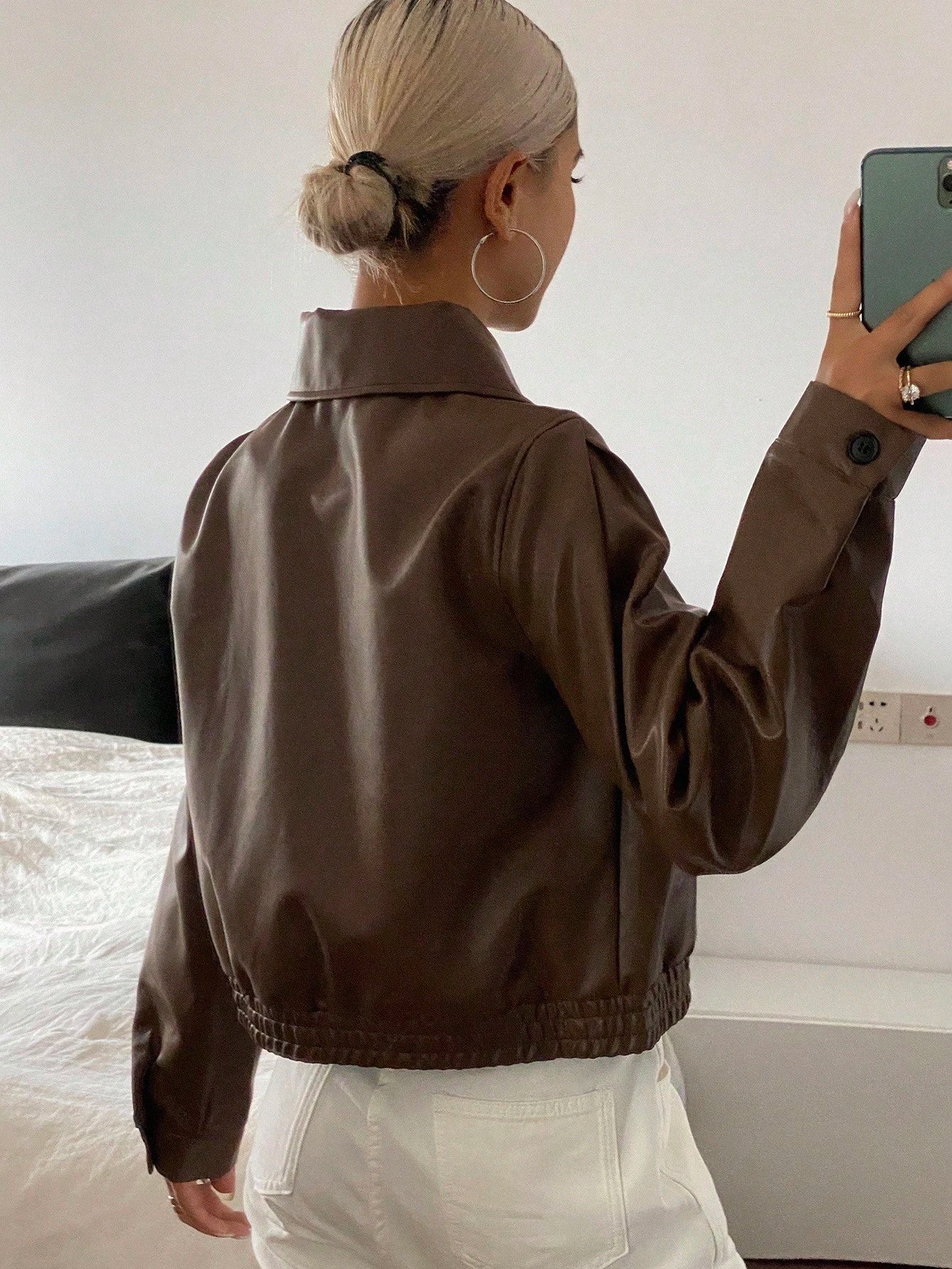 Livesso Jaqueta Casual Feminina de Cor Sólida, Outono