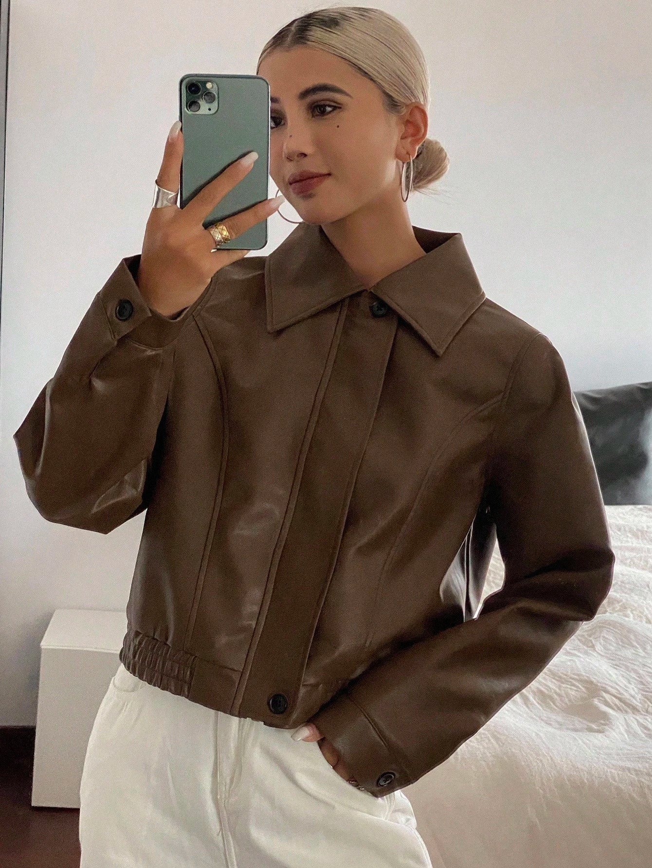 Livesso Jaqueta Casual Feminina de Cor Sólida, Outono