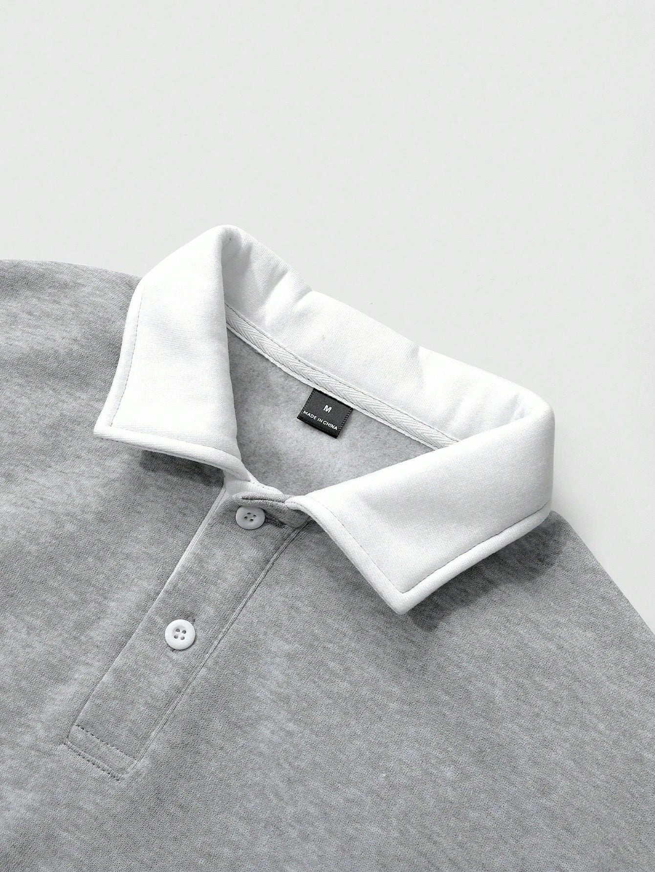 Manfinity Hypemode Moletom Masculino de Ajuste Folgado com Gola Polo em Contraste de Manga Longa, Outono/Inverno