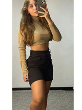 Short\Bermuda Feminino Social Alfaiataria com Bolso e Cintura Alta