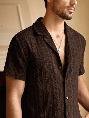 HIMLAND Camisa Casual Masculina de Cor Sólida e Textura, Old Money