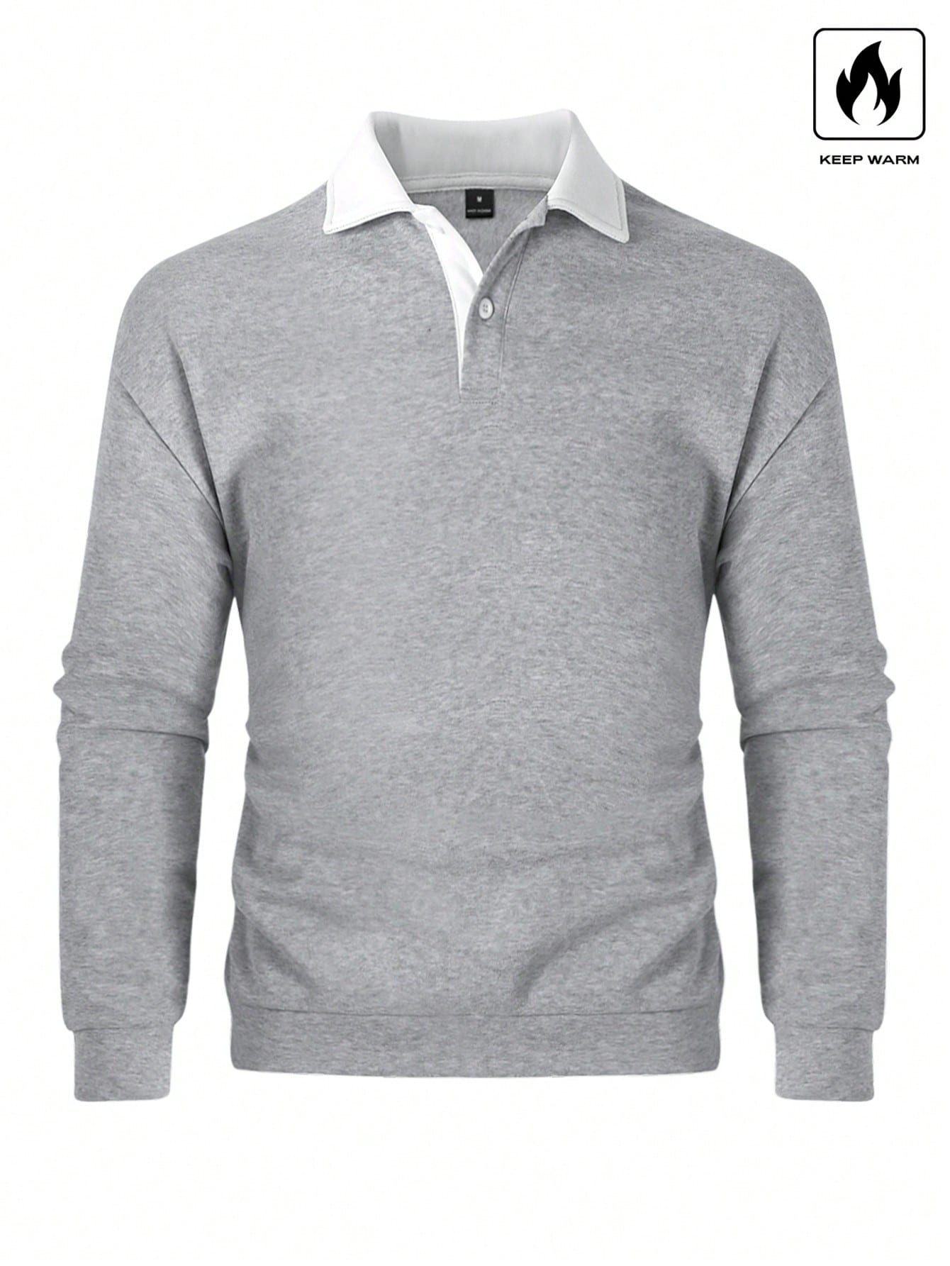 Manfinity Hypemode Moletom Masculino de Ajuste Folgado com Gola Polo em Contraste de Manga Longa, Outono/Inverno