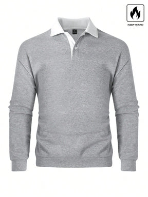 Manfinity Hypemode Moletom Masculino de Ajuste Folgado com Gola Polo em Contraste de Manga Longa, Outono/Inverno