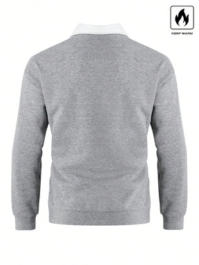 Manfinity Hypemode Moletom Masculino de Ajuste Folgado com Gola Polo em Contraste de Manga Longa, Outono/Inverno