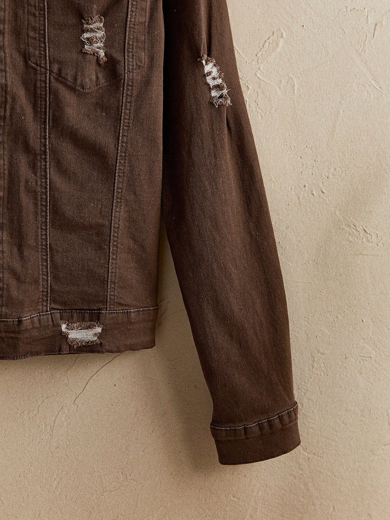 Jaqueta Denim Casual Masculina com Botões na Frente, Manga Longa e Bolso, Desgastada