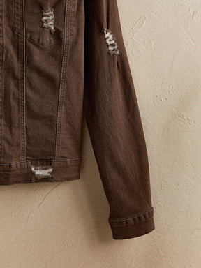 Jaqueta Denim Casual Masculina com Botões na Frente, Manga Longa e Bolso, Desgastada