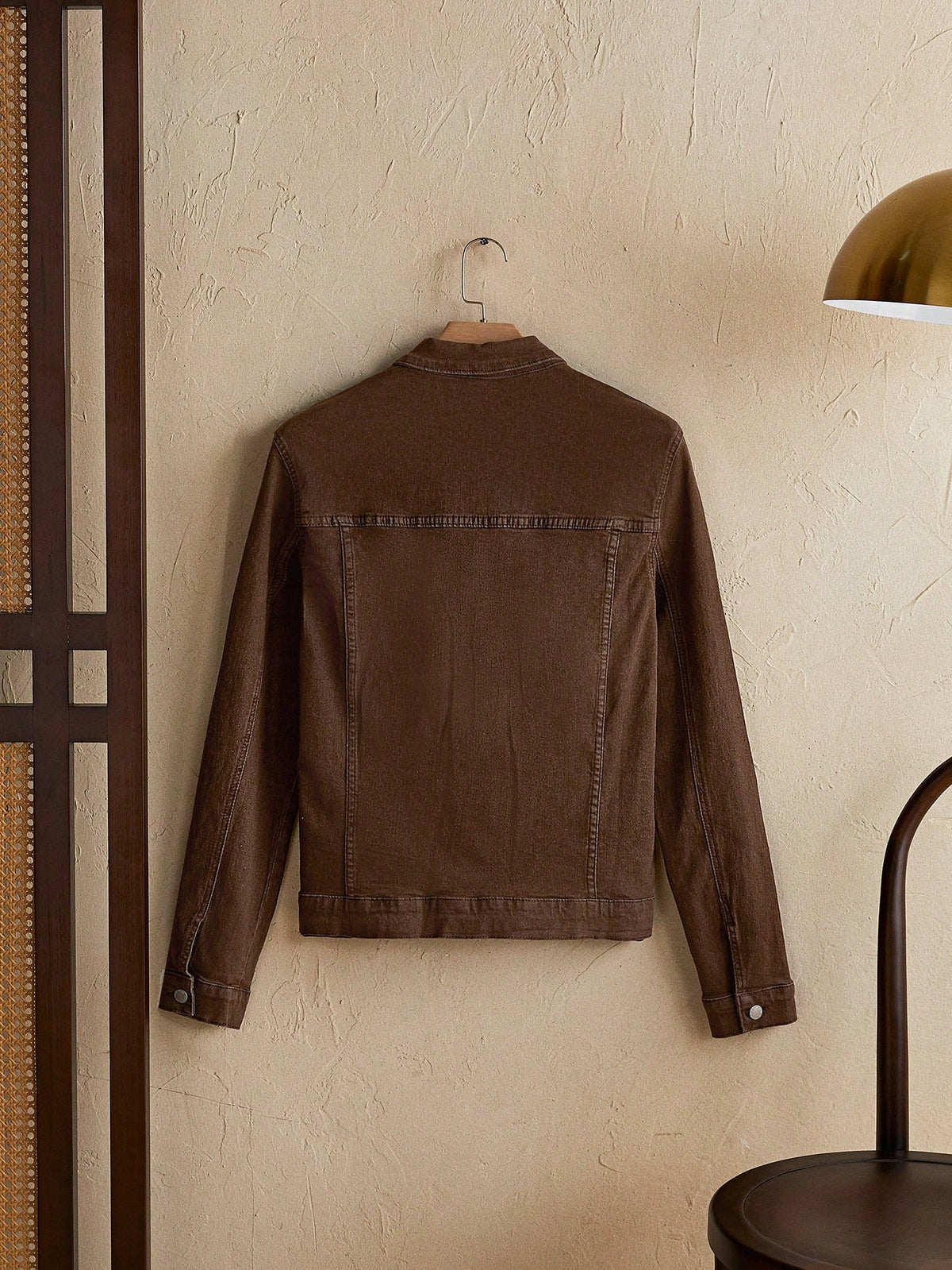 Jaqueta Denim Casual Masculina com Botões na Frente, Manga Longa e Bolso, Desgastada