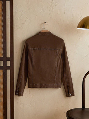 Jaqueta Denim Casual Masculina com Botões na Frente, Manga Longa e Bolso, Desgastada