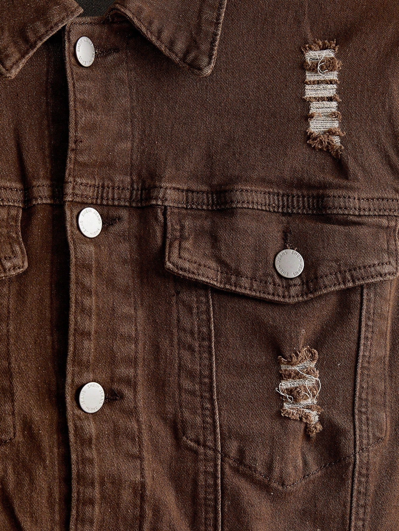 Jaqueta Denim Casual Masculina com Botões na Frente, Manga Longa e Bolso, Desgastada