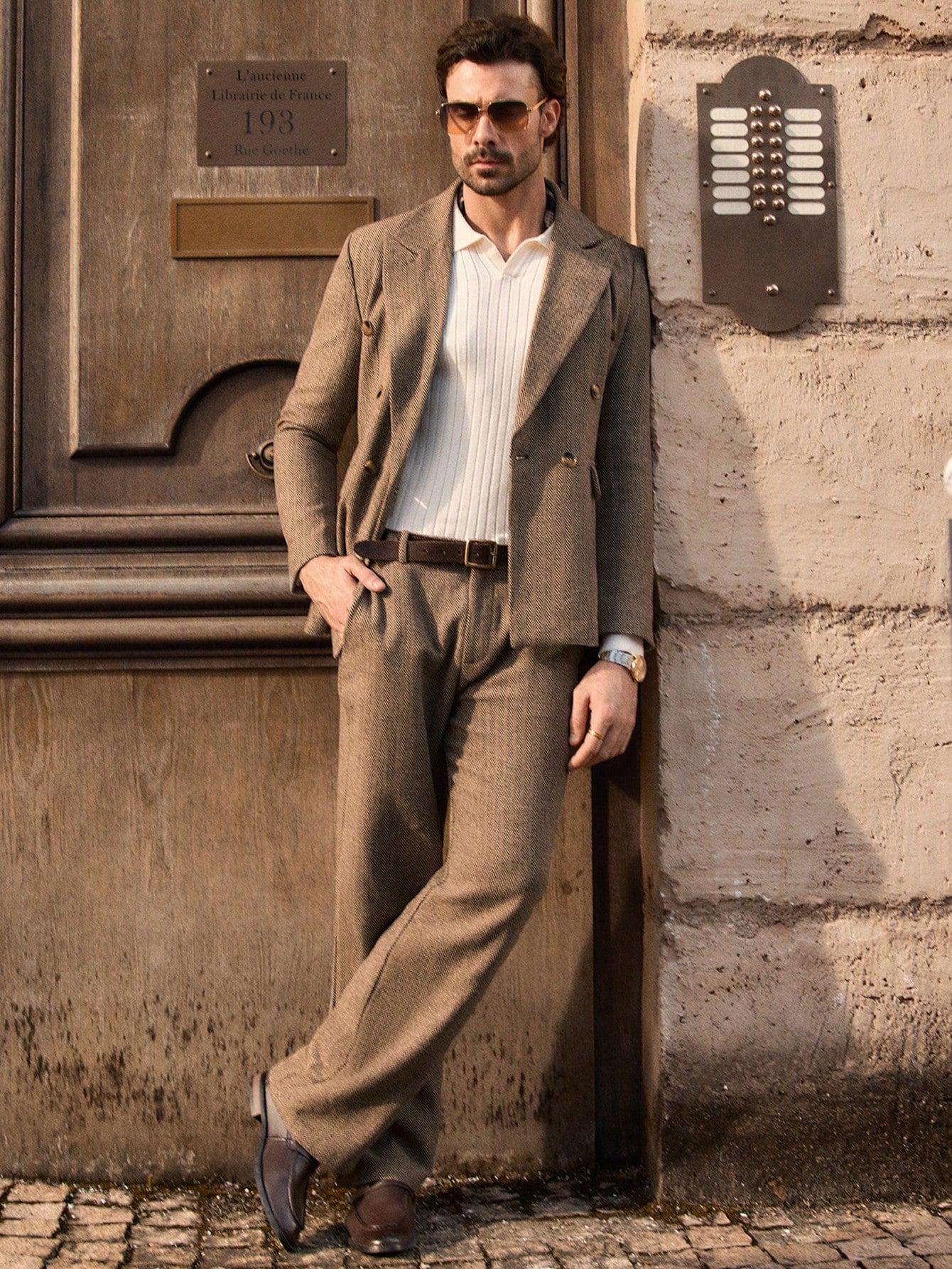 HIMLAND 2 peças/Conjunto Terno Casual Solto Tecido Homens, Conjunto de Linho Homens Terno Casual, Old Money