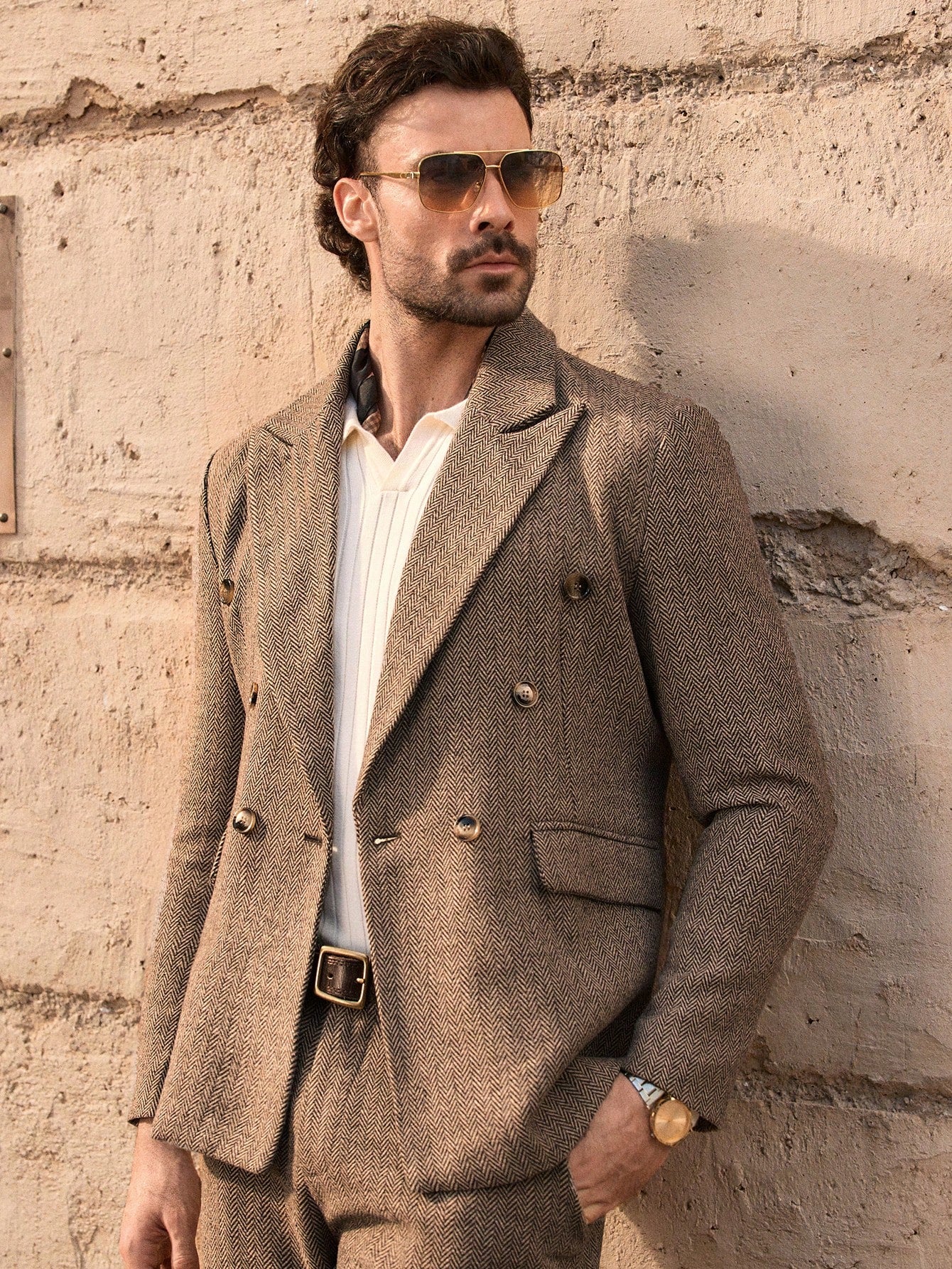 HIMLAND 2 peças/Conjunto Terno Casual Solto Tecido Homens, Conjunto de Linho Homens Terno Casual, Old Money