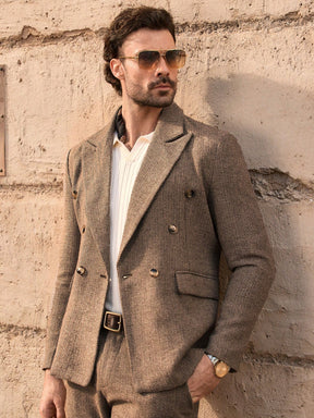 HIMLAND 2 peças/Conjunto Terno Casual Solto Tecido Homens, Conjunto de Linho Homens Terno Casual, Old Money