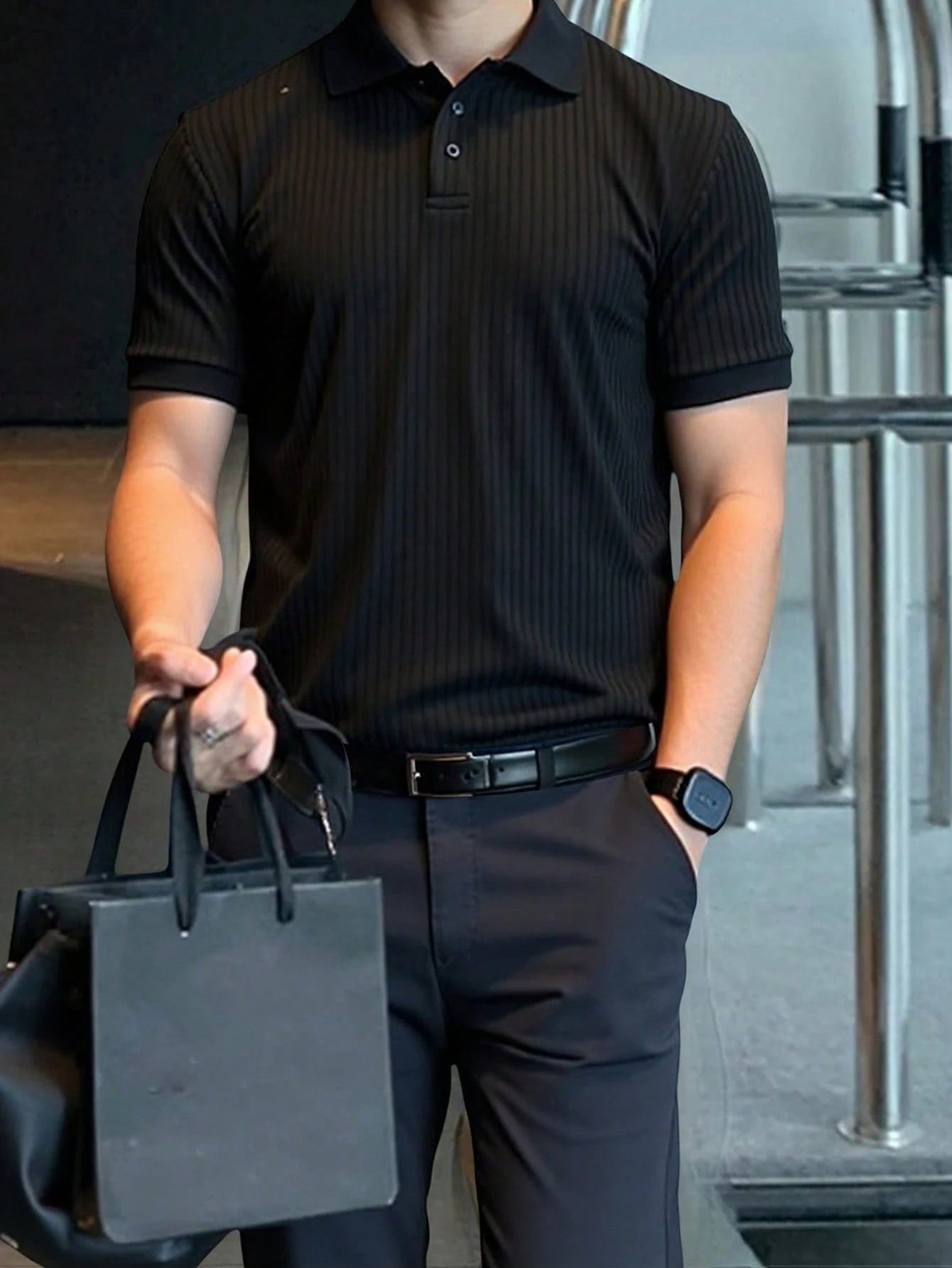 Manfinity Homme Camisa Polo Casual/Executiva de Manga Curta e Cor Sólida para Homens